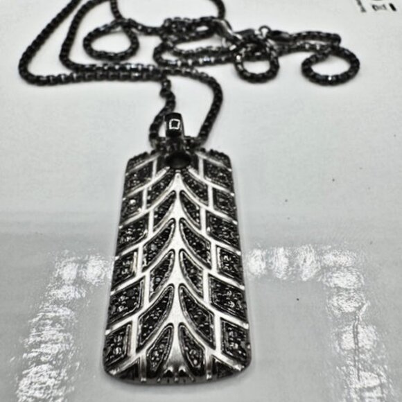 Rhodium Plated Sterling Silver “Racer” Tire Tread Black Diamond Tag With Chain - Picture 6 of 9